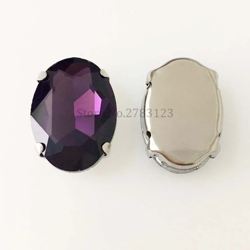 Темно-фиолетовый все размеры овальная форма Хрустальное стекло серебряный