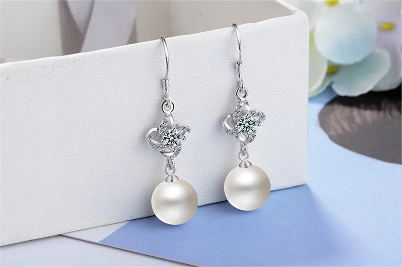 Everoyal New Arrival Female Crystal Clover Earrings For Women Accessories Trendy Silver 925 Girl Pearl Jewelry Lady | Украшения и