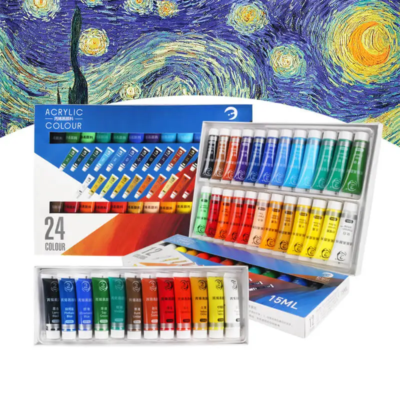 

12/24 Colors 15/36ML Acrylic Paint Set for Painting Supplies Professional Hand Painted DIY Creation Water-resistant Drawing Tool