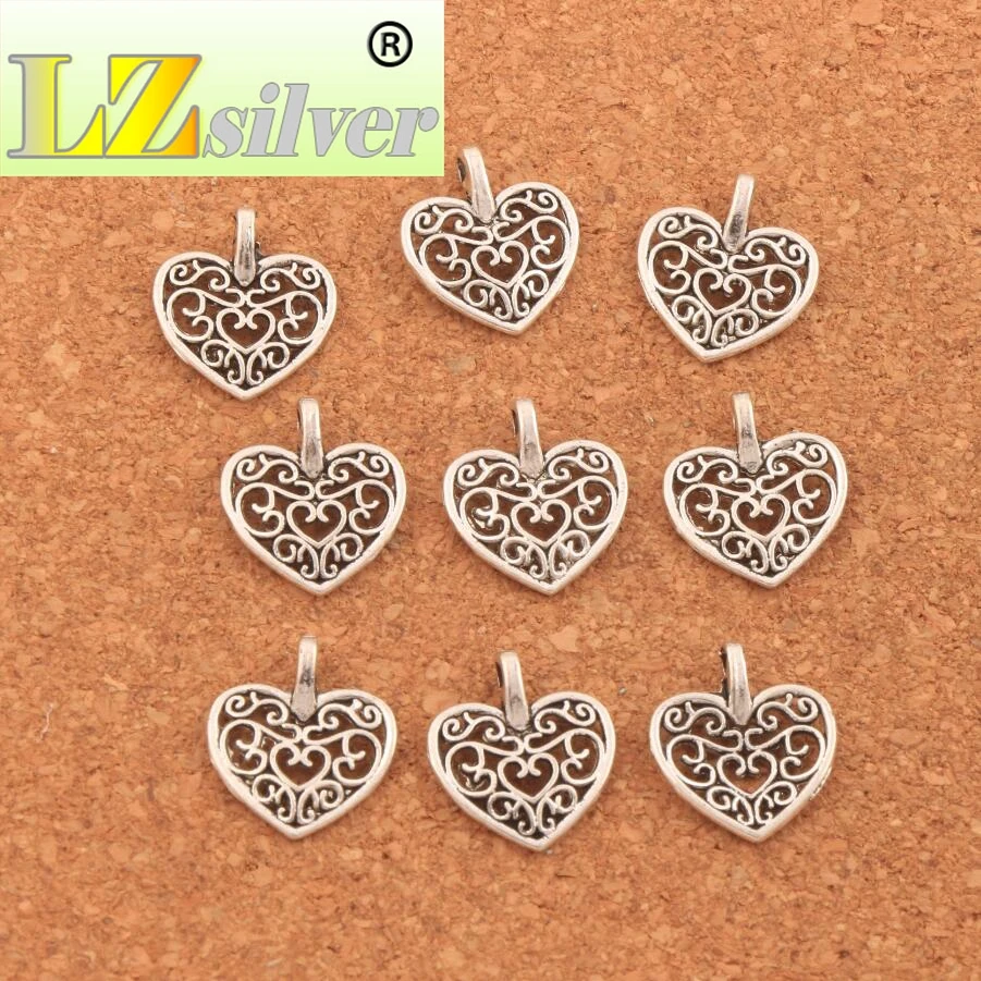 Filigree Heart Spacer Beads 14.5x14.5MM 56pcs zinc alloy Pendant For Making Bracelet And Necklace Lead Nickel Free L1660 | Украшения и