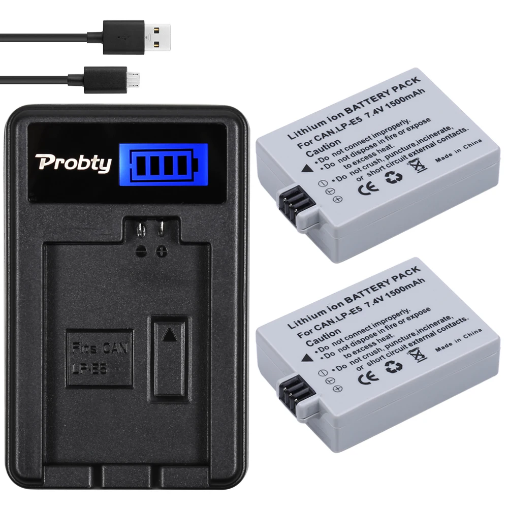 

Зарядное устройство PROBTY для Canon 450D 500D 1000D Kiss Digital X2 X3 F Rebel XSi Xli XS, 2 шт.