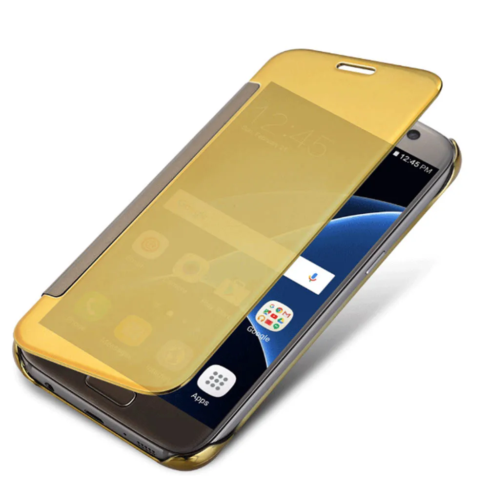 Горячая Чехол Флип Clear View прозрачный гальванических жесткий для Samsung Galaxy A5 A3 A7 J1 J5