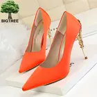 Туфли-лодочки BIGTREE женские, Свадебные однотонные шелковые туфли на высоком каблуке 10 см, с металлическим узором и острым носком, элегантные, для невесты