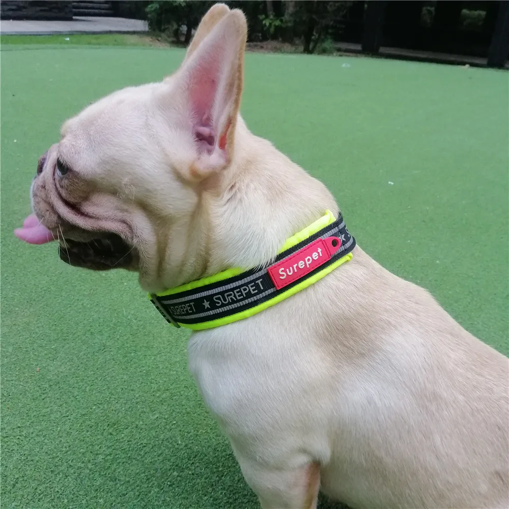 Reflective Collar for Dogs Nylon Adjustable Dog Collar Soft Padded Explosion Proof Pet Collar for Medium Large Dogs Training Red
