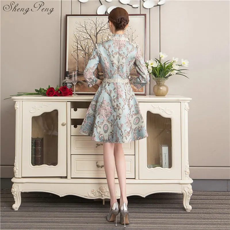 

Chinese Cheongsam Traditional Evening Dress Eastern Dress Qipao Chinese Wedding Dress Long Silk Cheongsam half sleeve V1327