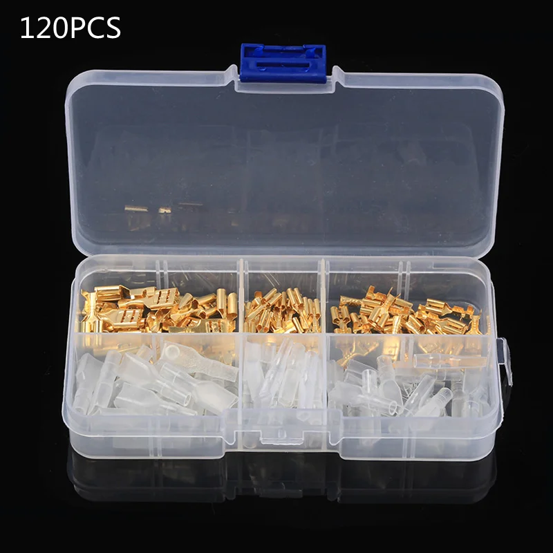 Красный 120/270pcs 2.8mm/4.8mm/6.3mm Female/Male Spade Terminals Connectors Crimp Terminals With Insulating Sleeve Assortment Set - Цвет: Красный