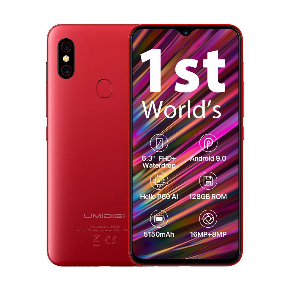 UMIDIGI F1 Android 9 0 6 3 &quotFHD + 128 Гб rom 4 ram Helio P60 5150 мАч большая батарея 18 Вт Быстрая зарядка