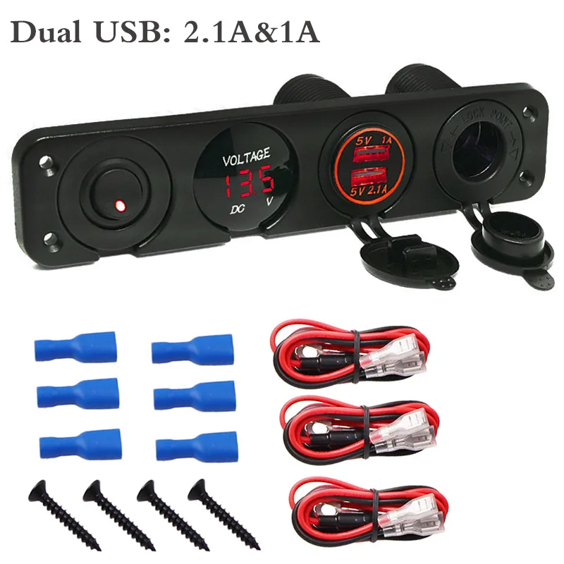 Product A Red 12 В автомобильный переключатель панель двойной USB разъем зарядка 4.2A для автомобиля лодка светодиодный цифровой вольтметр 12 В переключатель включения-выключения панель - Цвет: Product A Red