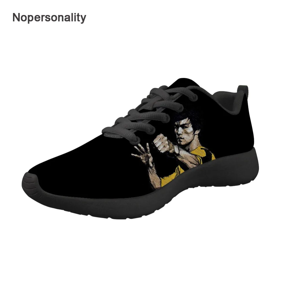 

Nopersonality Black Bruce Lee Print Mesh Sneakers Casual Lace Up Flats for Boys Breathable Lightweight Men Mesh Shoes Plus
