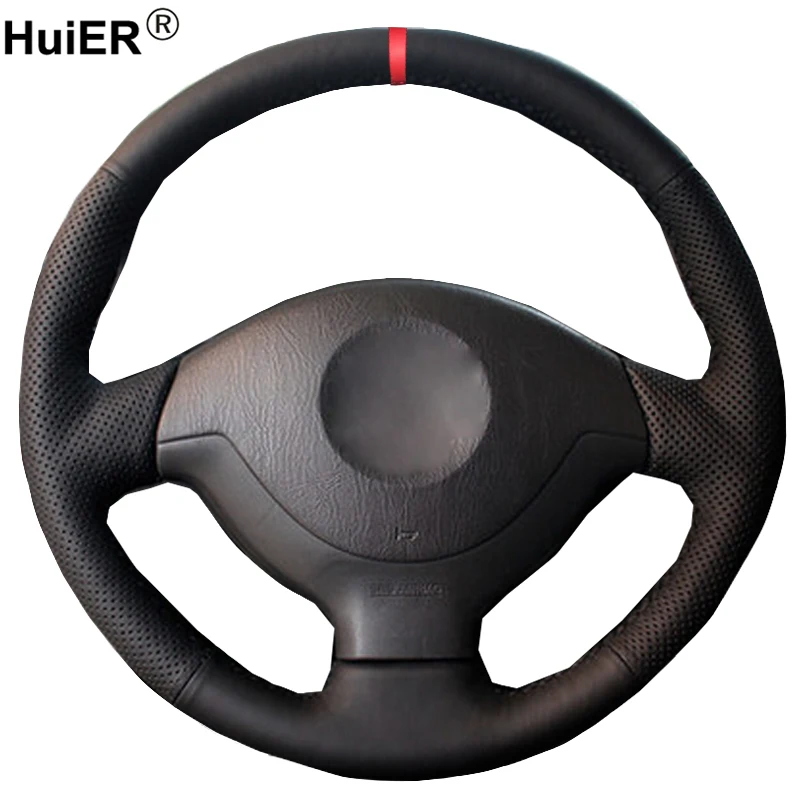 

HuiER Hand Sewing Car Steering Wheel Cover Red Marker For Suzuki Jimny 2007 2008 2009 2010 2011 2012 Car Styling Car Protector