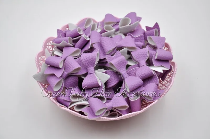 

48pcs/lot 2inch Faux Leather Bows Hairbands Craft Mini Leather Bows Felt Bow Without Hairclips