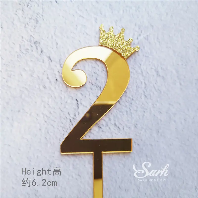 2pcs gold crown 2 Золотая Серебряная корона номер "0-9" Торт Топперы с днем рождения блестящее украшение для принадлежности для юбилейной вечеринки прекрасные подарки - Цвет: 2pcs gold crown 2