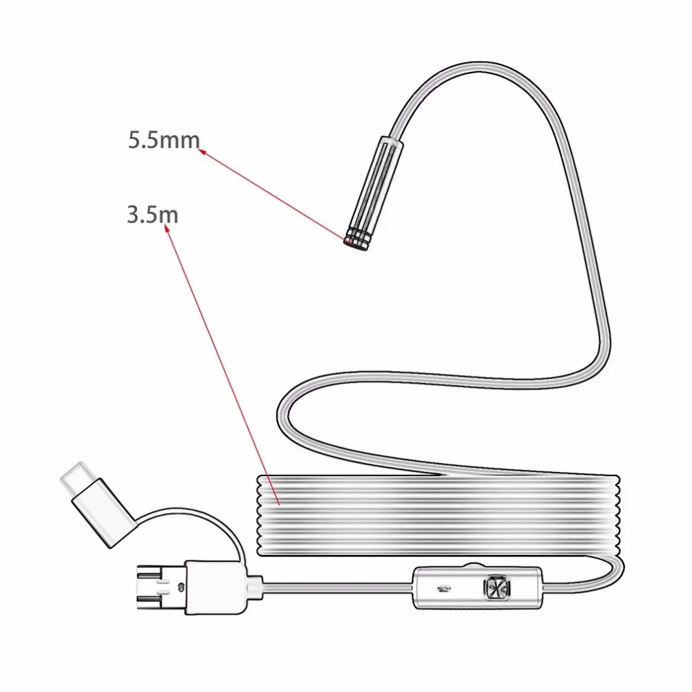 Android 5,5 мм микро Тип usb с портом типа c 3-в-1 компьютер эндоскоп бороскоп трубка Водонепроницаемый USB видеонаблюдения с защитой от воды Камера