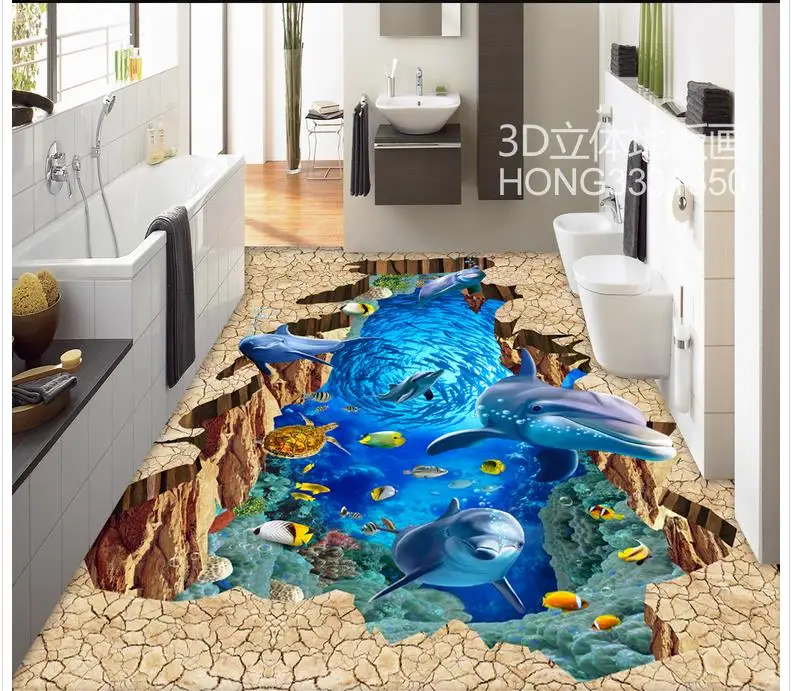 3d напольное покрытие морской мир искусство объемная живопись пол в ванной