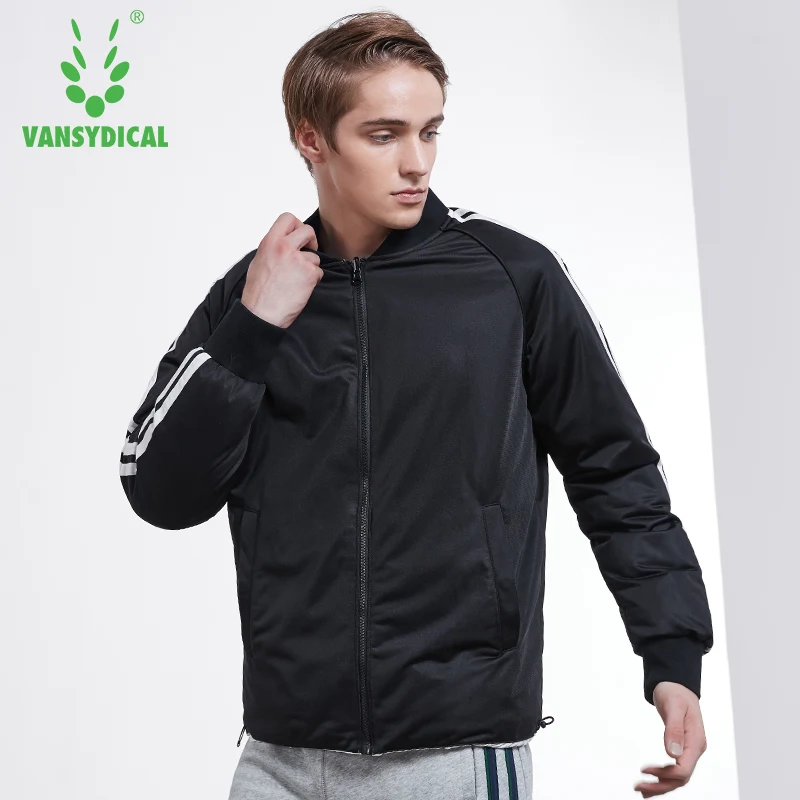 

Vansydical Winter Warm Sports Cotton Coat Men's Black White Reversible Wear Windproof Sportswear Tops Workout Running Jackets