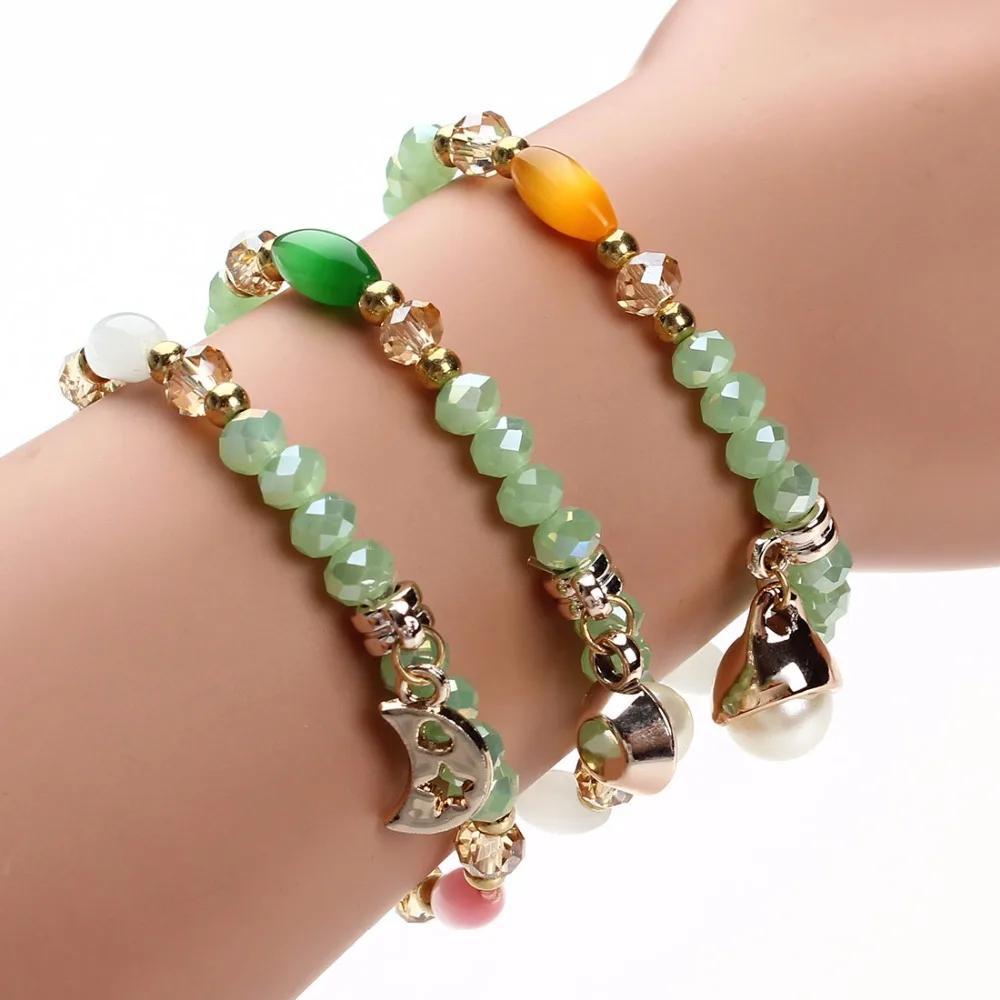 

Bracelets for Women New Fashion Trendy Handmade Ethnic Round Moon Charms Bangles Female Braided Acrylic Beads Pearls Bracelet