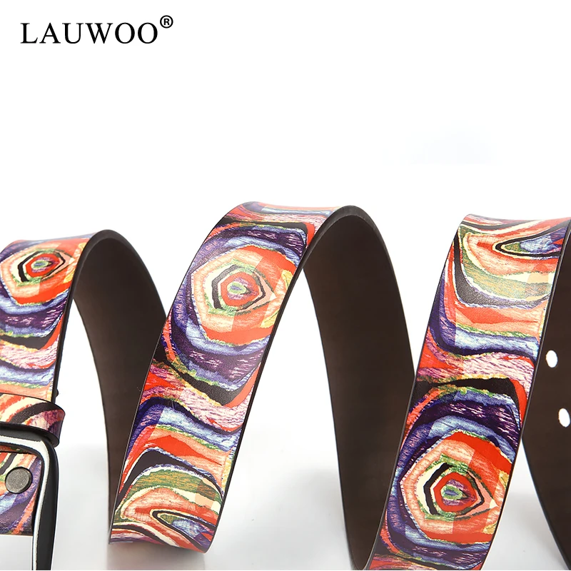 Ремень LAUWOO из натуральной кожи с принтом граффити для мужчин и женщин|printed leather