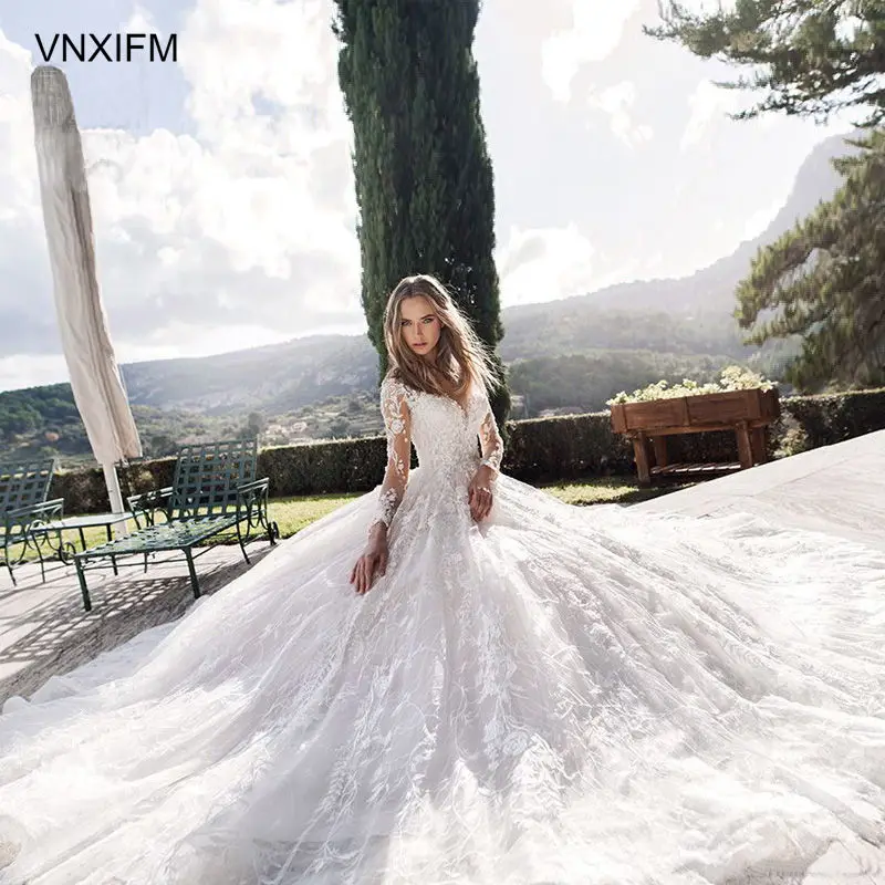 VNXIFM 2019-bridal-long-sleeves-sweetheart-neckline-full-embellishment-princess-romantic-ball-gown-a-line-wedding-dress | Свадьбы и