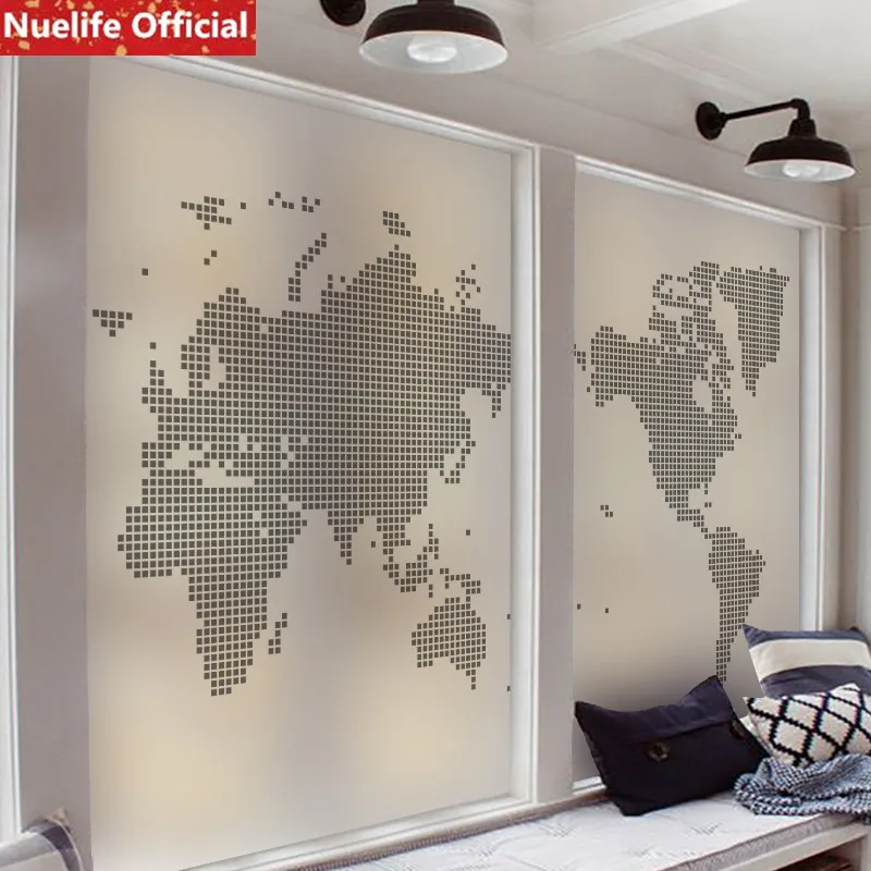 Custom size world map pattern electrostatic frosted glass film living room kids bedroom study sliding door pvc window | Дом и сад