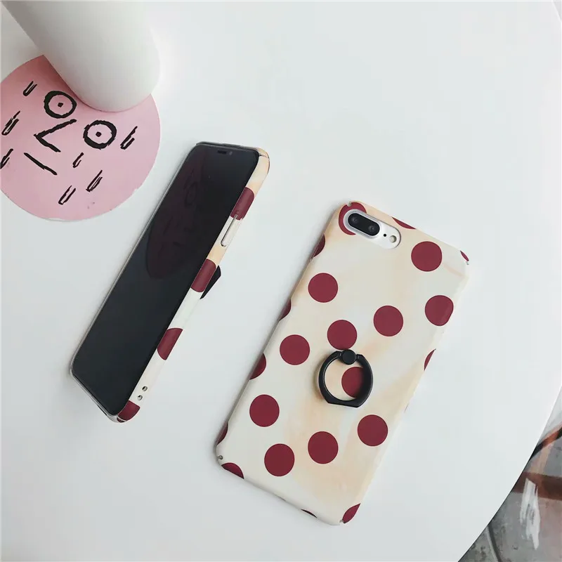 Cases For iPhone 7 6 6S 8 Plus X Fashion milk Wave Point Love Phone Case iPhone7 plus Hard PC Back Cover With Finger Ring |