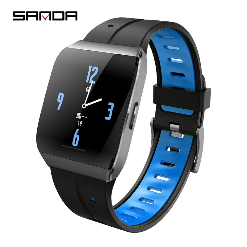 SANDA X1 HD Большой Дисплей пожилых мужчин помощник жизни новые умные цифровые часы женские напоминание сердечного ритма часы шаг наручные часы - Цвет: Синий