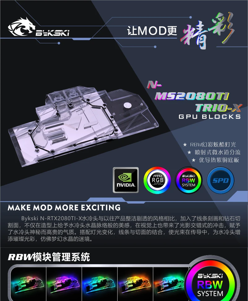 Bykski N-MS2080TI TRIO-X видеокарта блок водяного охлаждения для Micro Star RTX 2080 Ti GAMING TRIO mlong
