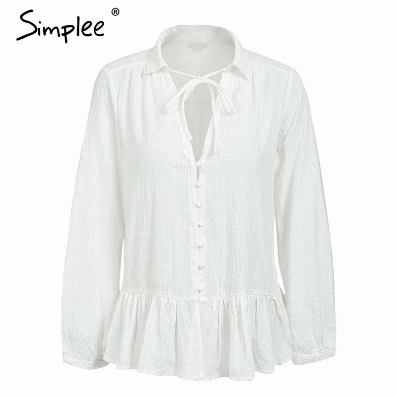 Simplee хлопок v со стоячим воротником оборками баски Топы элегантная повседневная