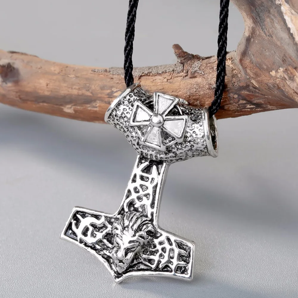 Мужское ожерелье в скандинавском стиле QIMING серебряное с молотом Тора Mjolnir Norse