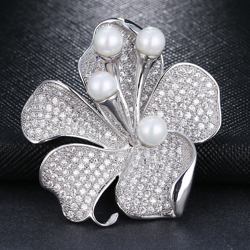 Женская брошь ручной работы из белого золота/розового золота с фианитами|brooches for