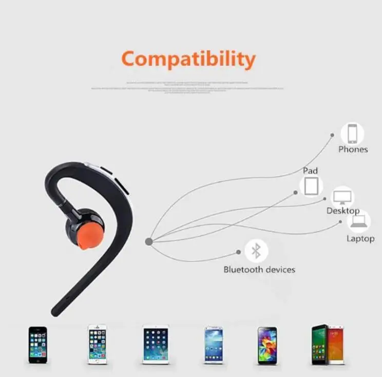 Bluetooth наушники Handsfree ушной крючок беспроводной гарнитуры V4.1 шумоподавление HD