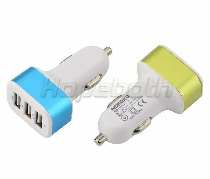 USB Автомобильное зарядное устройство адаптер 3 порта 2A 2.1A 1A для iPhone Samsung золото