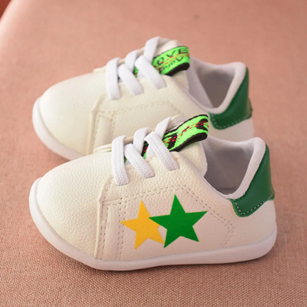 Telotuny детские модные кроссовки для девочек Star Print Lace-up Лоскутные кожаные ботинки