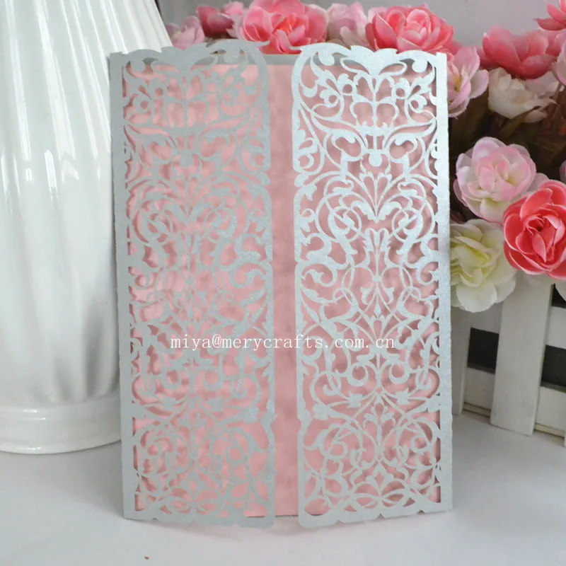 

50pcs /lot laser cut elegant silver red wedding invitations chinese