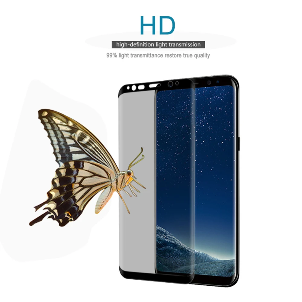 Защитное стекло изогнутое антишпионское закаленное 3D для Samsung Galaxy S9 S8 Plus Note 8 9 S10e