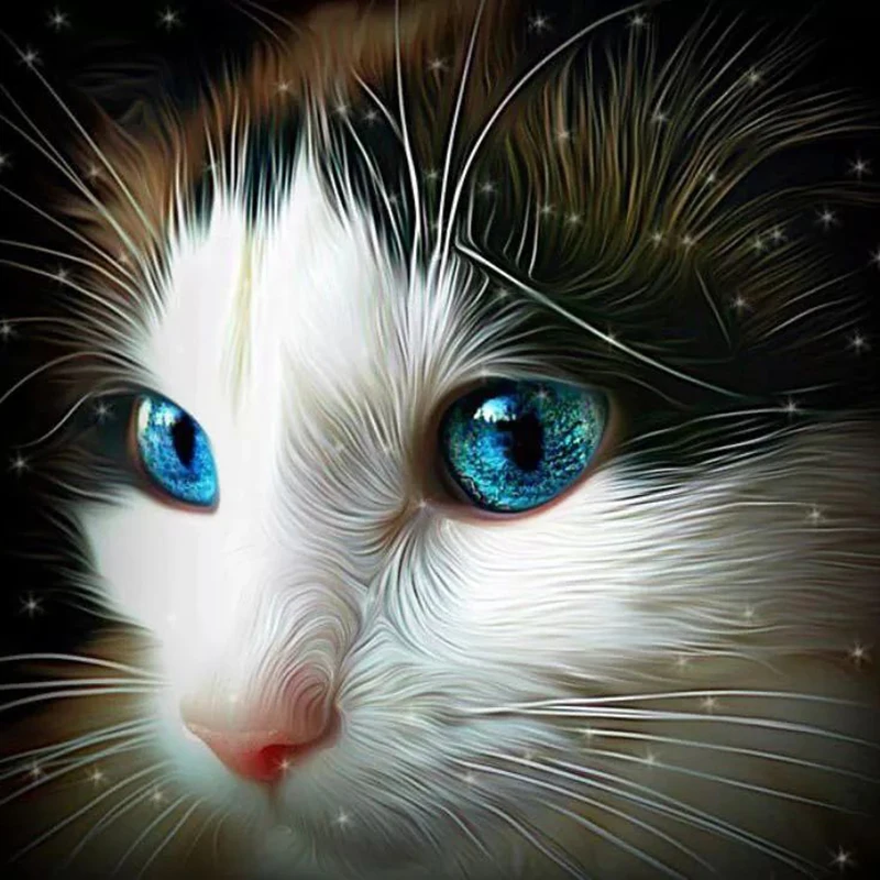 

New Full Dimond Mosaic Cross Stitch Unfinished Diy 5D Diamond Painting Cat Face With Blue Eyes Needlework Diamond Embroidery