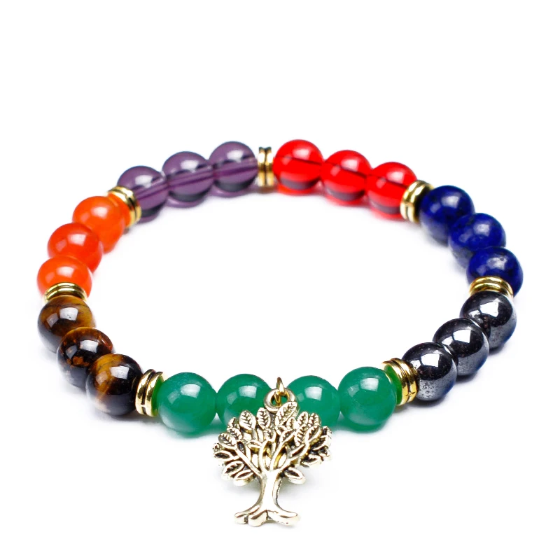 7 Чакра браслет мужской черный Лава исцеляющий баланс бусы семейная жизнь Древо