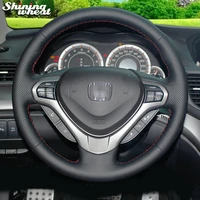 shining wheat black genuine leather steering wheel cover for honda spirior oid accord
