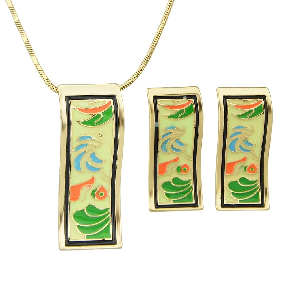 Boho золото Цвет цепь с ful эмаль геометрический узор Квадратный Кулон Цепочки и