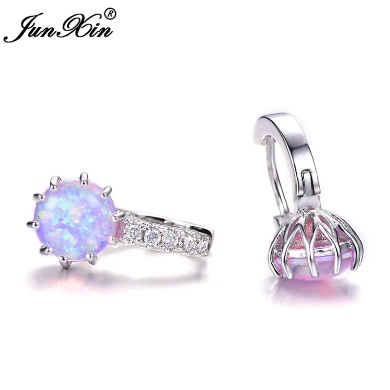 Silver Purple Opal Модные женские круглые серьги-кольца в стиле бохо, 925 пробы, серебряные свадебные ювелирные изделия, белые, синие огненные серьги с камнями-опалами для женщин - Окраска металла: Silver Purple Opal
