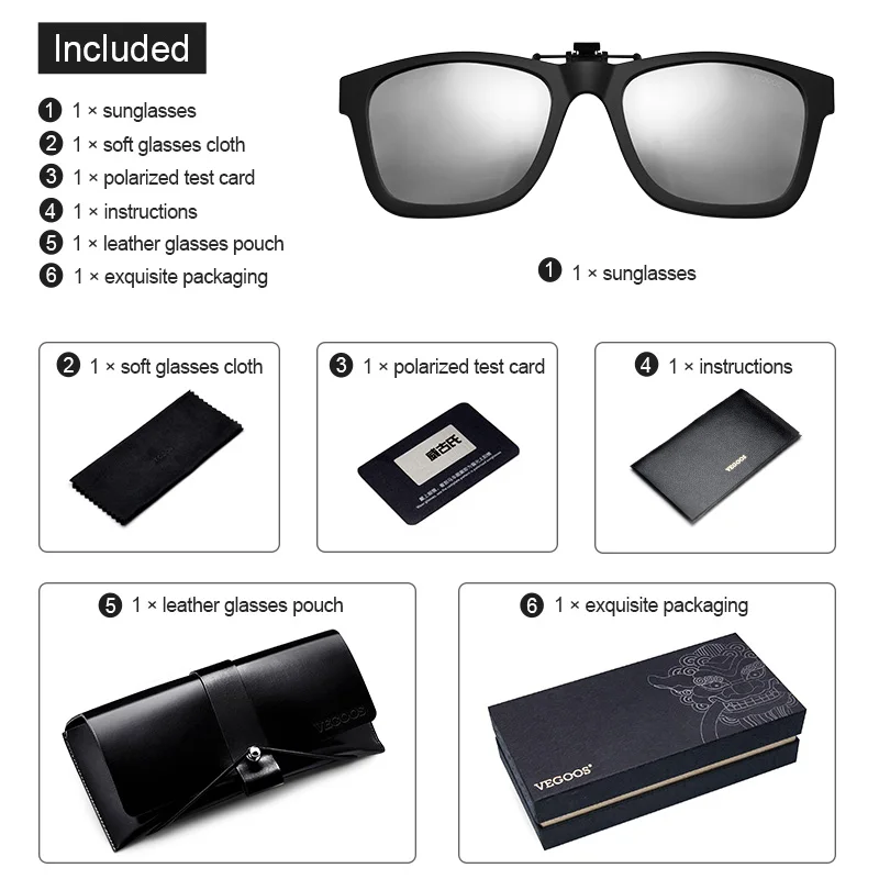 Мужские и женские солнцезащитные очки VEGOOS поляризационные с защитой UV400 откидной