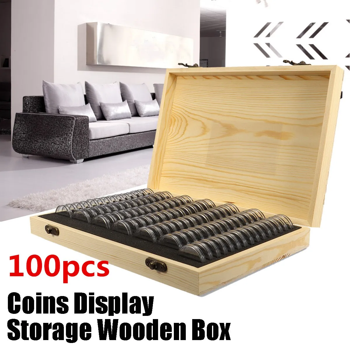 Новинка 100 шт. деревянные ящики для хранения монет круглый контейнер
