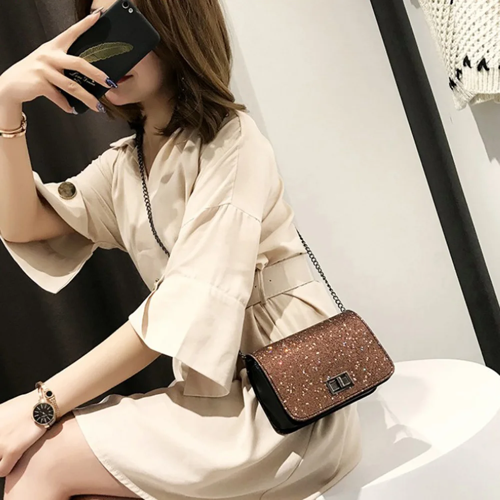 Новые Украшенные блестками сумка кожи высокого качества Модные замка Crossbody сумки