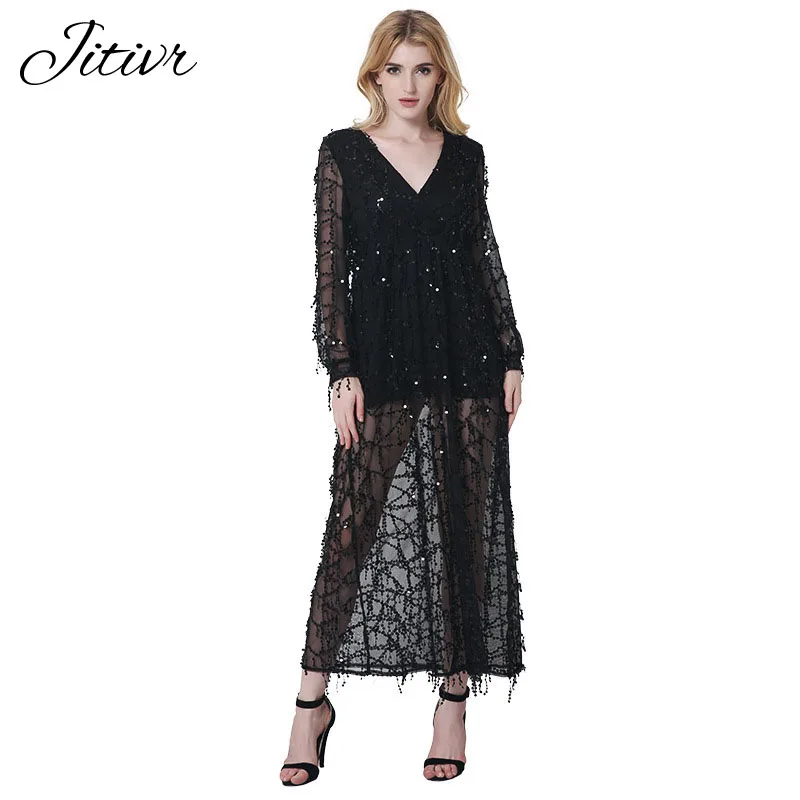 Сексуальная блестками женская dress глубокий v-образным вырезом элегантный длинные