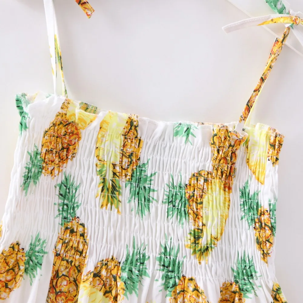 2021 Summer New Baby Clothes Girl PineApple Printed Cool Kid Costume Causal Loose Cute Dress BABY Ruched Party Dresses | Детская одежда