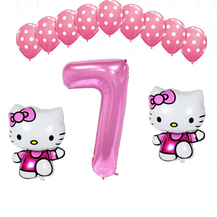 Небесно-голубой 1 комплект, воздушный шар hello kitty с цифрами 40 дюймов, латексные шары в розовый горошек для девочек 1, 2, 3, 5 лет, декор для дня рождения, Детские шары - Цвет: Небесно-голубой