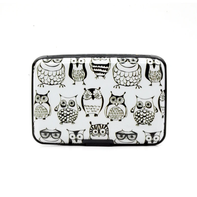 

BONAMIE Cute Owl Pattern Aluminum Wallet Credit Card Holder ID Case Bank Card Box 6 Slots RFID Blocking Business Card Purse