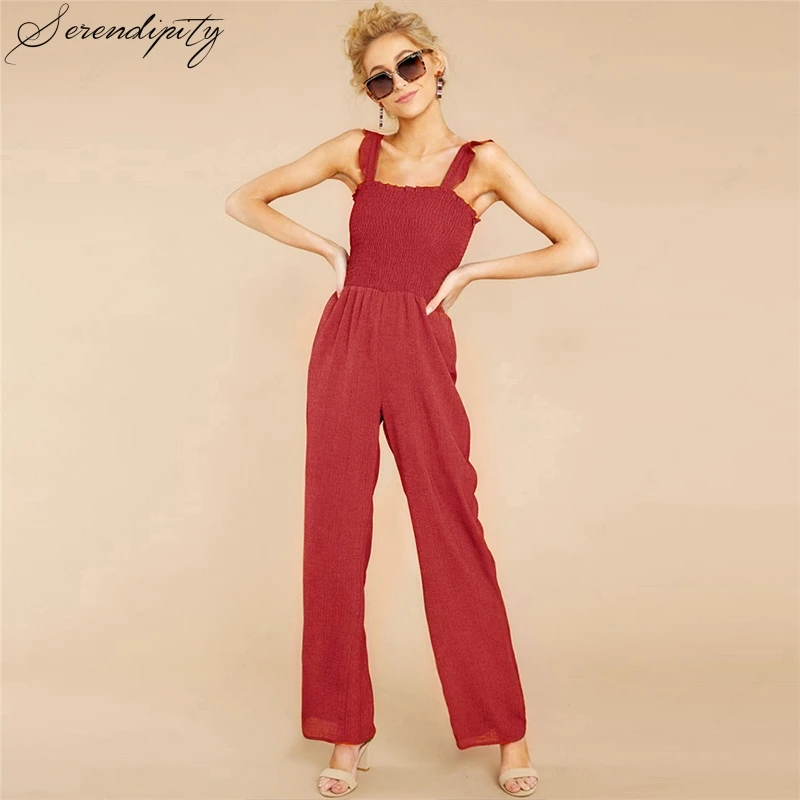 Повседневный красный женский длинный комбинезон и летний элегантный с открытой