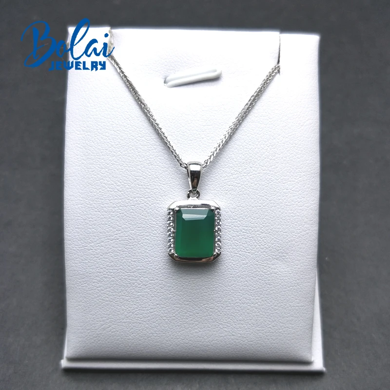 Bolaijewelry Классическая Подвеска в простом стиле с 100% натуральным зеленым агатом oct