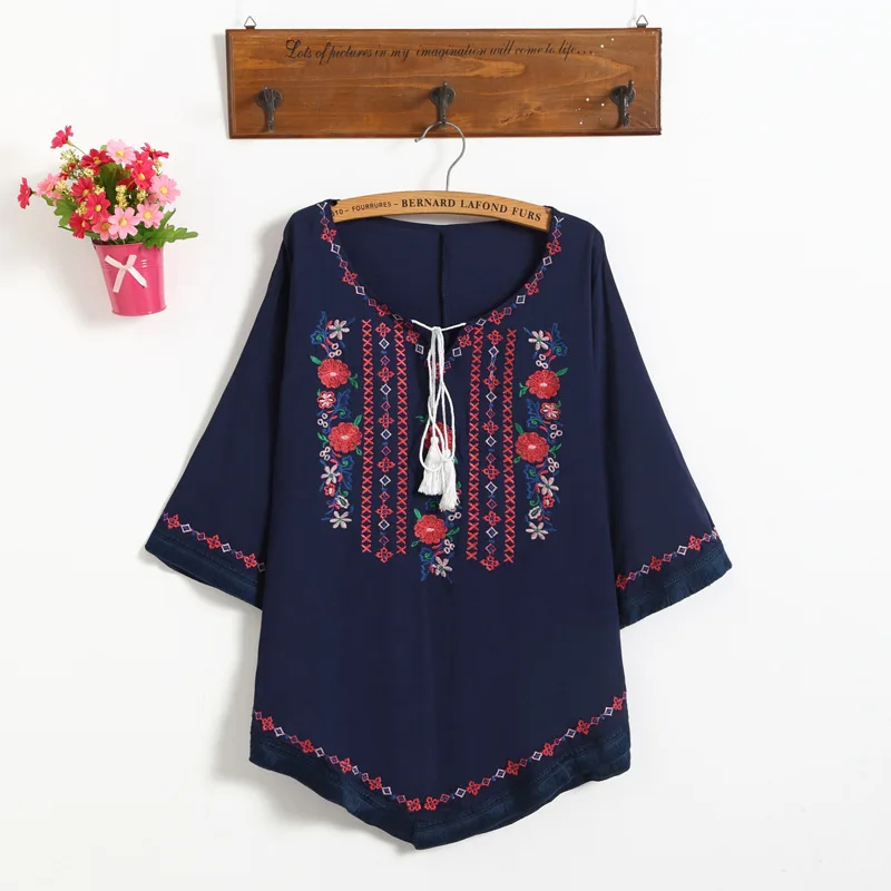 Хлопковая рубашка с вышивкой для беременных Сезон весна лето осень Блузка Топы