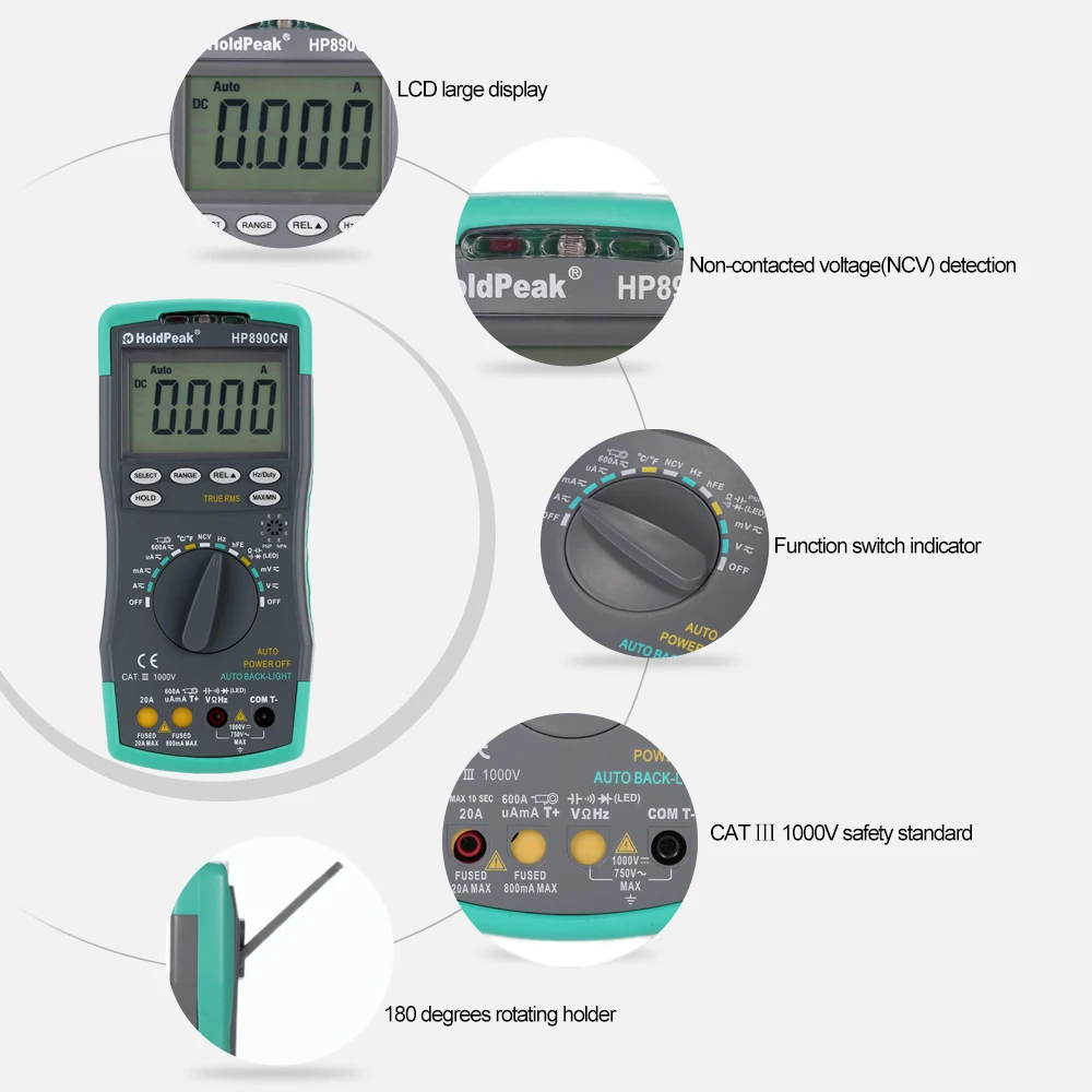 HoldPeak HP-890CN ЖК-дисплей Цифровой мультиметр переменного тока постоянного